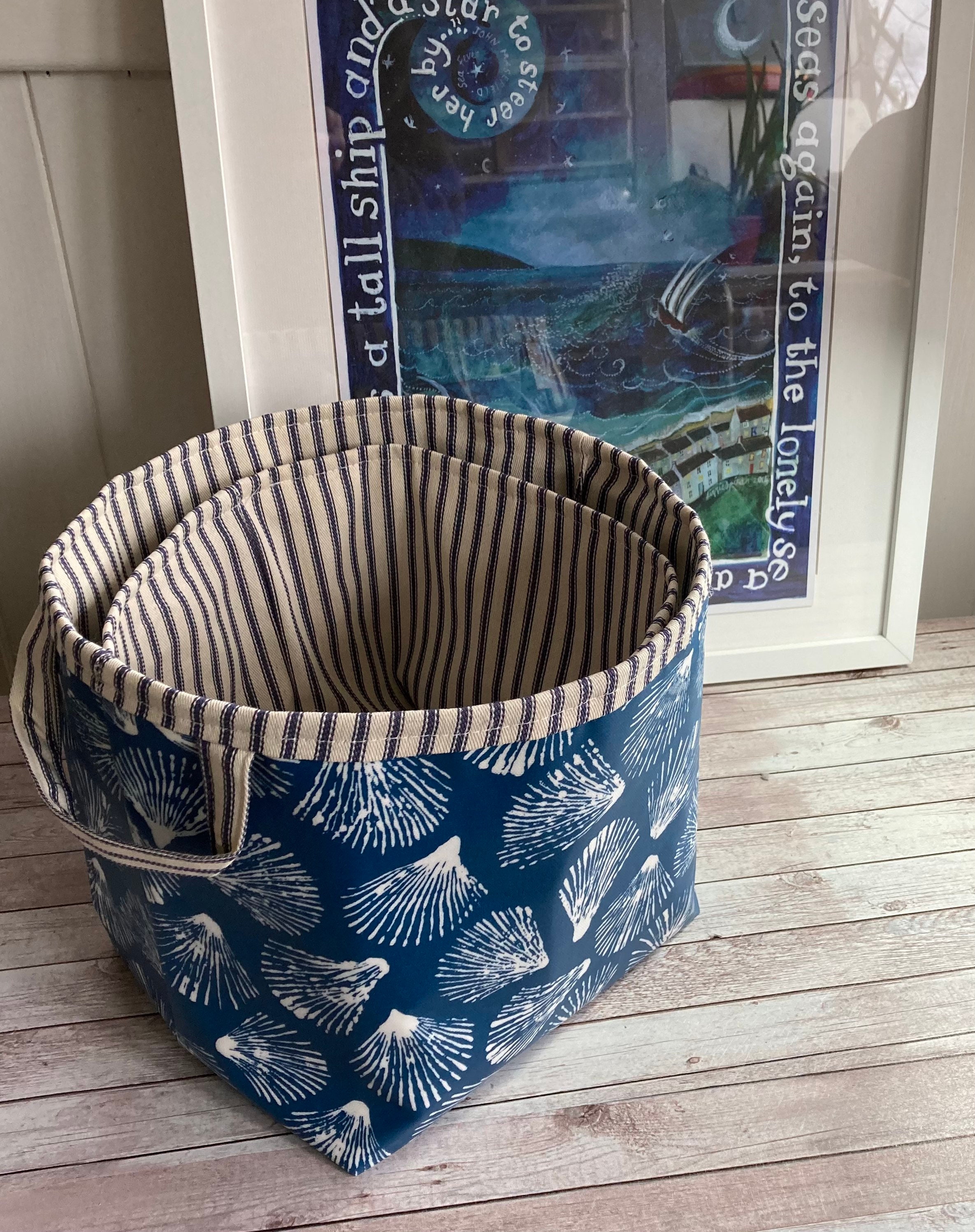 Storage Basket Fabric Oilcloth Shell Print Ex-large