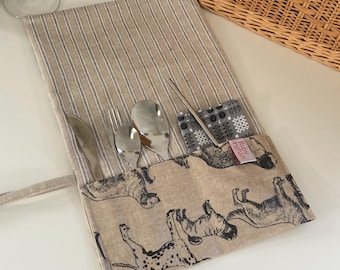 Oilcloth reusable cutlery wrap dog print oilcloth