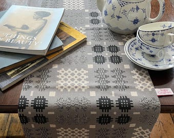 Table Runner Welsh Tapestry Print Grey & Red William Morris Larkspur (for 6ft/ 180cm)