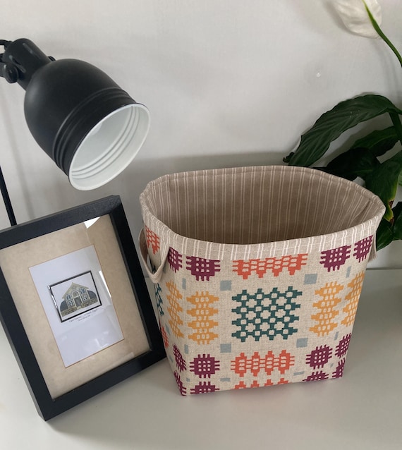 Storage Basket Fabric Oilcloth Welsh Blanket Print Multi Ex-large