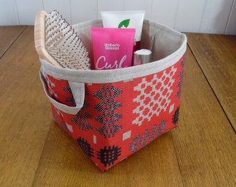 Storage Basket Fabric Oilcloth Welsh Tapestry Carthen Print Small Red