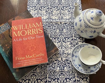 Table Runner William Morris & Red striped ticking (for 6ft/ 180cm)