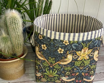 Storage Basket Fabric Oilcloth William Morris The Strawberry Thief Print Large Blue