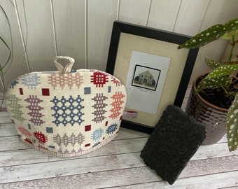 Tea Cosy Welsh tapestry blanket style weave multi-coloured red and blue (2 cup pot)