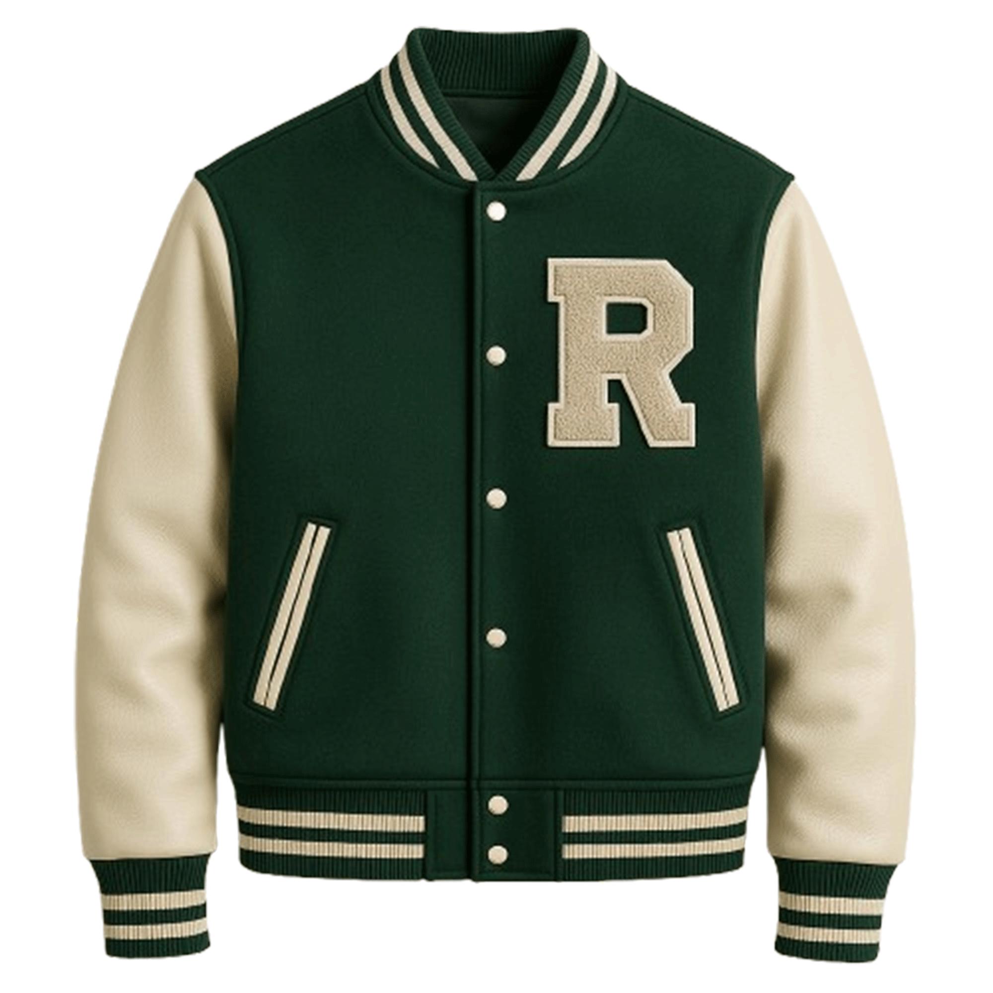 Wool & Leather Varsity Jacket: Embroidered Globe - International