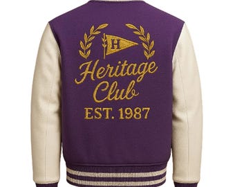 Purple & Cream Varsity Jacket: Embroidered Wool Blend Letterman - Etsy