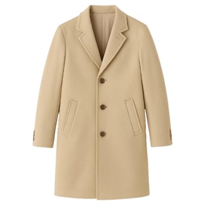 Beige Wool Overcoat for Men: Classic Single-Breasted Winter Coat
