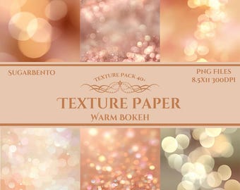 Pacchetto di sfondi Bokeh con glitter caldi / 48 sfondi luminosi scintillanti / Carta digitale color oro champagne / Texture morbida e luminosa per fotografia e design