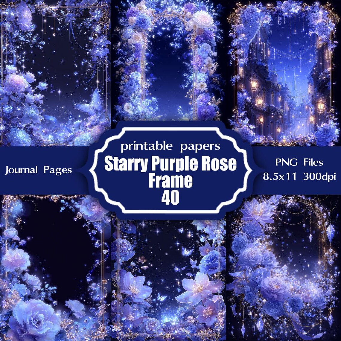 Starry Rose Starry Rose Floral Frames PNG Set: Elegant Purple & Blue Borders ...