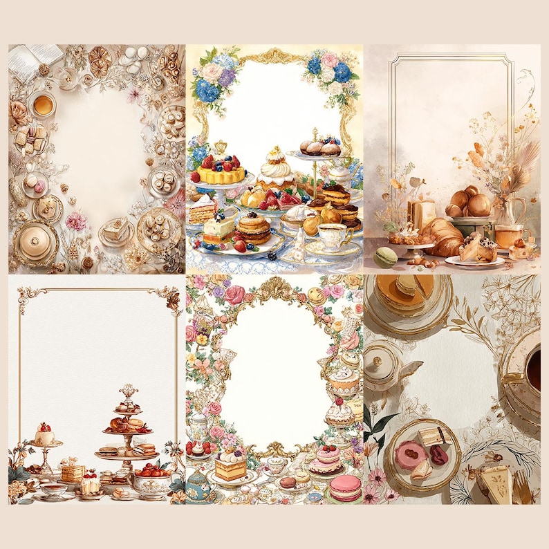 Vintage Tea Party Frame Clipart Set: 100 Printable PNG Images (digital ...