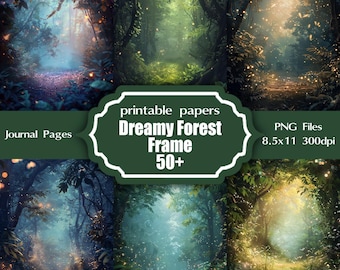 Dreamy Enchanted Forest Frames & Backgrounds | Fantasy Glow PNG Clipart + PDF | Magical Woodland Printable Wall Art