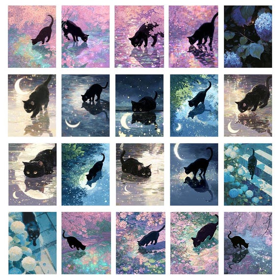 黒猫の雨の日アート：心温まるアニメイラスト40点（デジタル