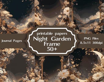Cyfrowe papiery Celestial Night Garden: Tła z kwiatowymi ramkami (ponad 50 obrazów PNG) (pobieranie cyfrowe)