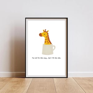 Cute Giraffe Mug Wall Art | Funny Minimalist Animal Print | Playful Coffee Mug | Whimsical Giraffe Printable Wall Art | Cute Kids Room Decor