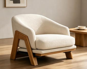 Boucle Accent Chair,Modern Lounge Chair,Cream Sherpa Chair with Wood Frame,Reading Chair for Bedroom Living Room,Scandinavian Armchair Gift