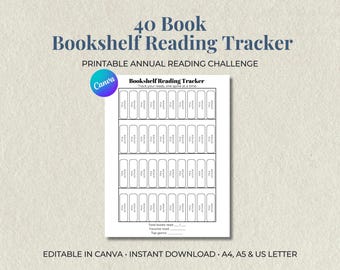 Modèle de défi de lecture annuel de 40 livres, imprimable, modifiable, de suivi de lecture sur toile