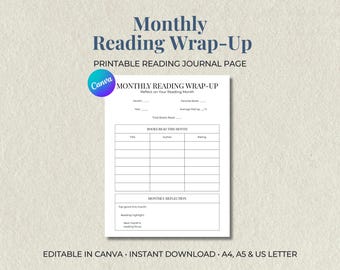 Modèle toile de synthèse pour lecture mensuelle suiveur de livre modifiable A4 A5 US Letter