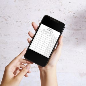 Monthly reading log Canva template displayed on smartphone screen, digital book tracker editable online for Kindle and physical book readers.