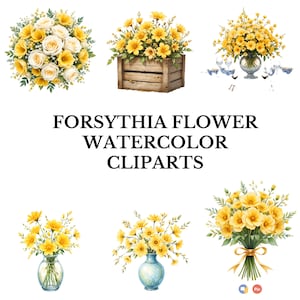 Forsythia ClipArt, Flower PNG, Spring illustration, Watercolor Boho Print, Floral Decor, Garden, Cottagecore Easter, Coquette Journal Bow