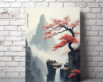 Japanese Wall Art Waterfall Nature Canvas Print Gift for Home Zen Decor