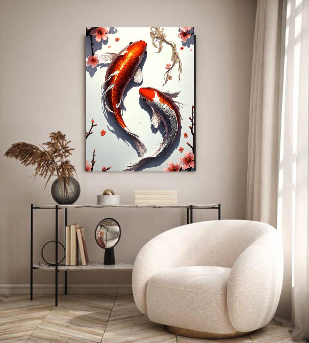Japanese Koi Fish Canvas Print: Minimalist Wall Art - Etsy