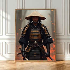 Portrait de samouraï japonais, art mural, guerrier asiatique, impression sur toile, cadeau pour décoration d&#39;intérieur de samouraï