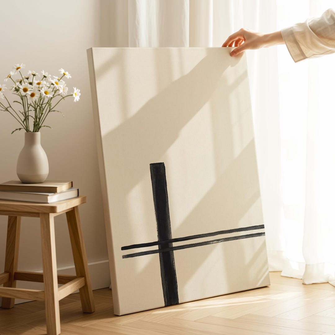 Black and White Minimalist Abstract Art Modern Painting Scandinavian ...