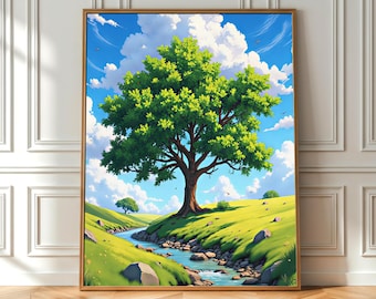 Fantasy Tree Whimsical Nature Poster Anime Wall Art Home Decor Nature Green Landscape
