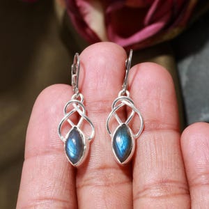 Labradorite Dangle Earrings, 925 Sterling Silver, 18K Gold Plated, Handmade Gemstone Drop Earrings, Boho Minimalist Jewelry Gift For Her