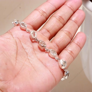 Herkimer Diamond Bracelet: Raw Quartz Crystal, Sterling Silver, April Birthstone
