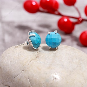 Turquoise Stud Earrings: Sterling Silver Boho Jewelry, December Birthstone
