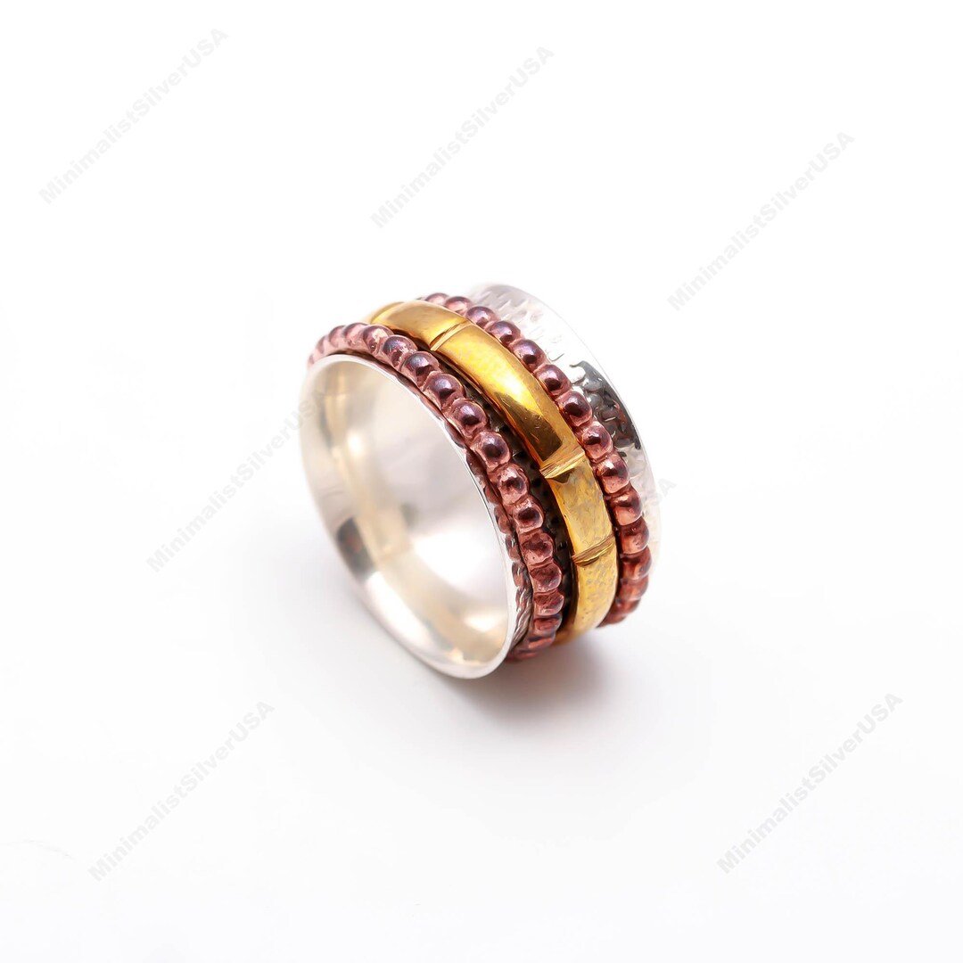 Sterling Silver Triple Spinner Ring – Wide Meditation Fidget Ring ...