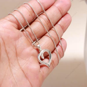 Sterling Silver Open Heart Necklace: Dainty CZ Pendant