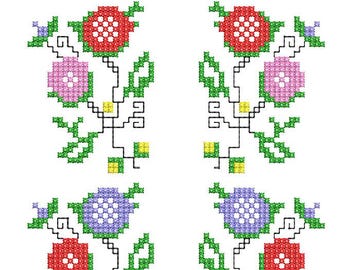 Broderie bulgare, motif floral au point de croix (pes, jef, vp3, dst, xxx, exp, hus)