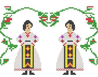 Broderie traditionnelle à la machine, point de croix, broderie folklorique
