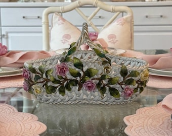Antique Porcelain Flower Basket with Roses