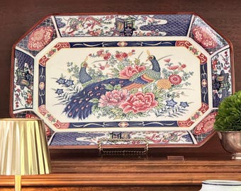 Vintage Peacock Octagonal Tray / Platter
