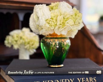 Vintage Emerald Green Glass Vase with Gold Gilt Filigree