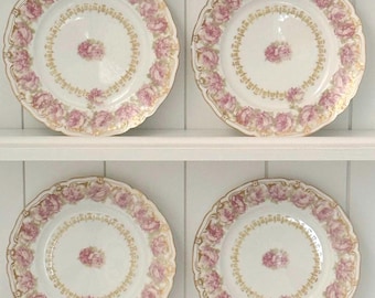 Antique Haviland Limoges Drop Rose Luncheon Plates, Set of 4