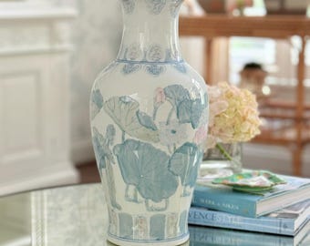 Vintage Pastel Lotus Vase, 16.5"