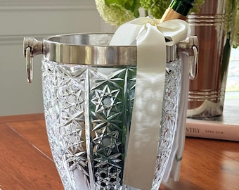 Vintage Cut Glass Champagne Bucket with Silverplate Rim