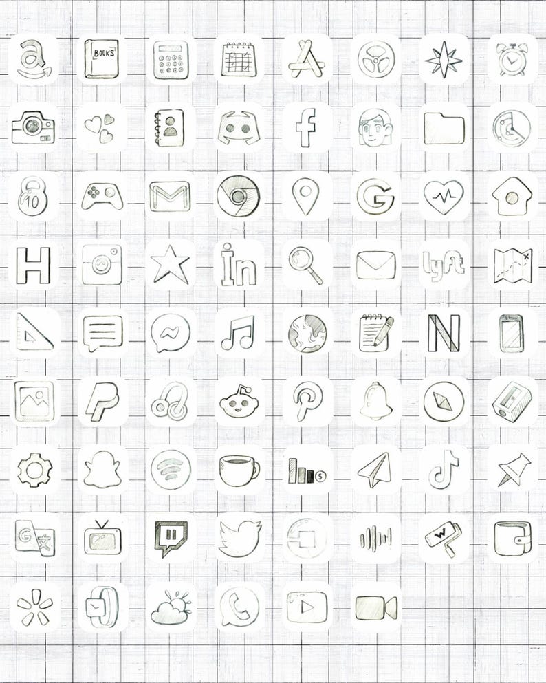 Icon Draw Ios Pencil Draw Ios & Android Icon Set | Hand-sketched Aesthetic App Icons ...