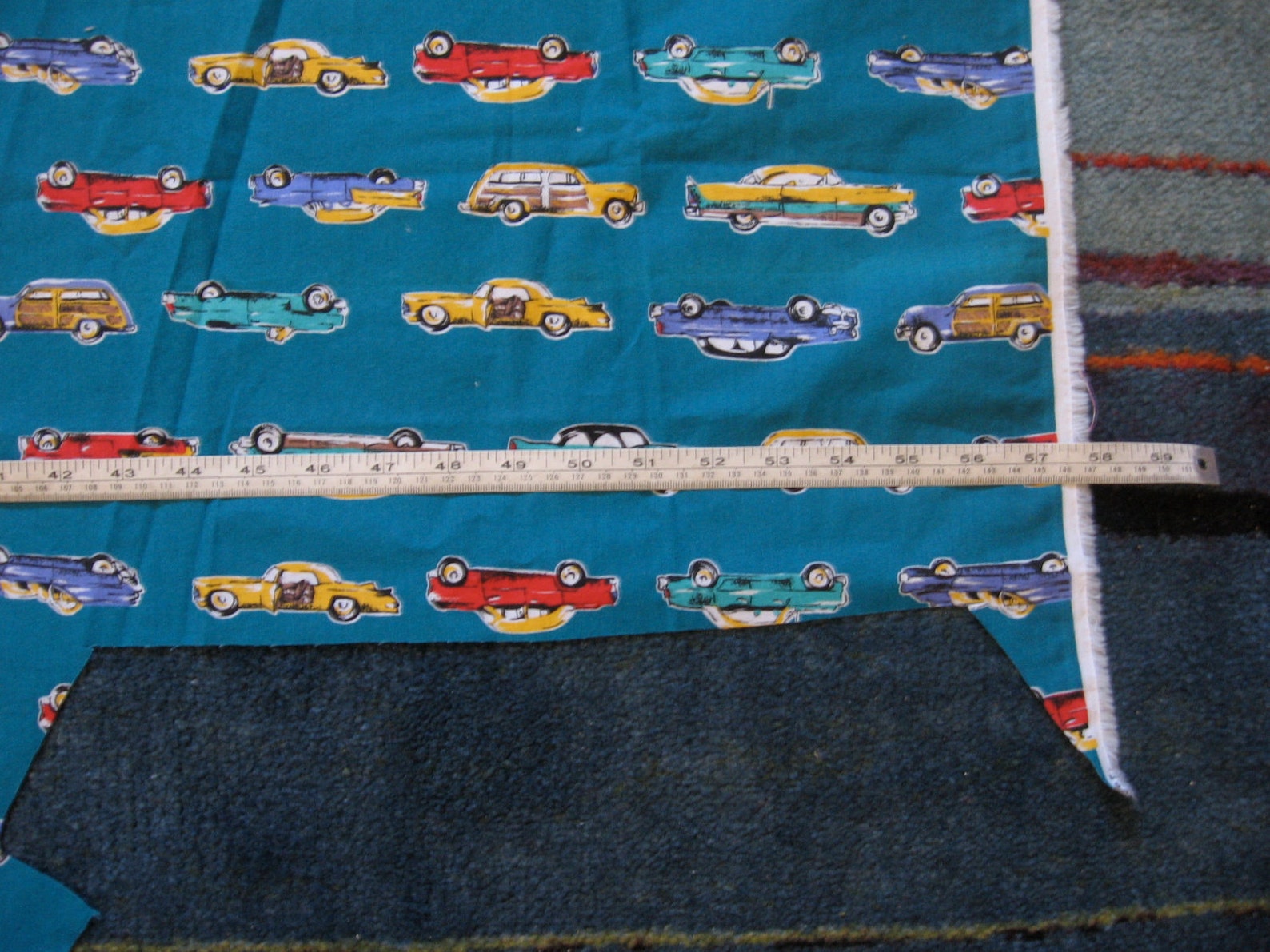 Vintage car print fabric turquoise Etsy