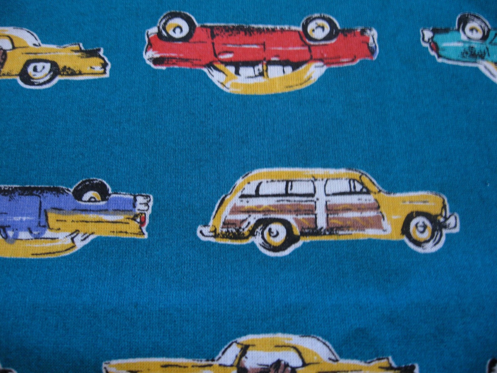 Vintage car print fabric turquoise Etsy