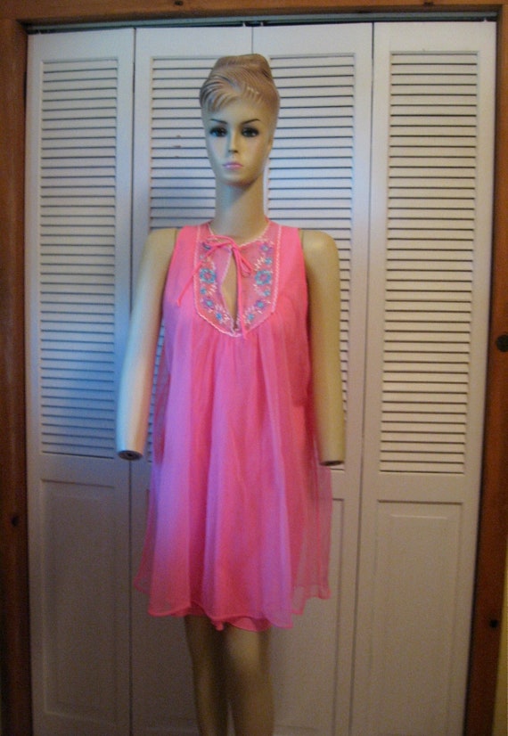 Bright pink nylon nightgown