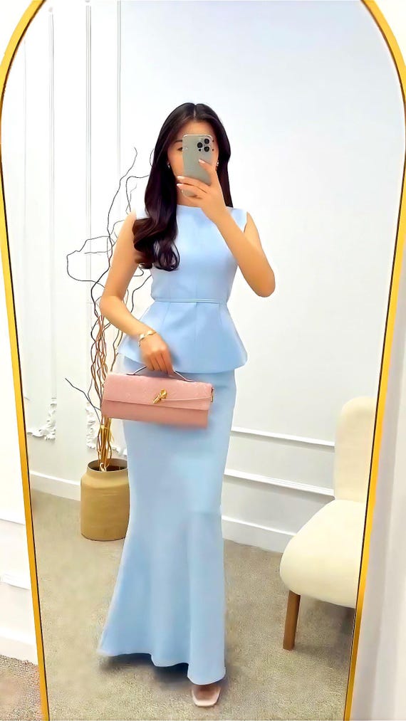 slim fit dress slacks Plus Size Neoprene Statement Sleeve Peplum Dress – L I V D