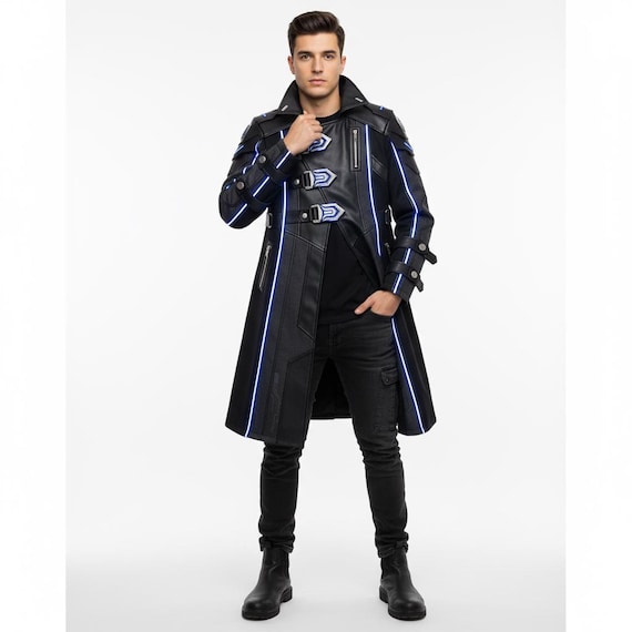 Cyberpunk Black Trench Coat | Futuristic Tech Wear Jacket With Sci