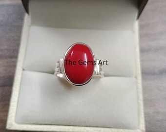 Anello in corallo Moonga naturale in argento 925 / Anello unisex con pietra preziosa certificata