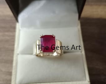 Anello con pietra preziosa di rubino rosso certificato in argento sterling / Gioiello di moda unisex