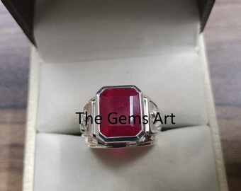 Anello con pietra preziosa di rubino rosso certificato in argento sterling / Gioiello di moda unisex